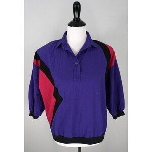 Vtg 80s Ms. Paquette Purple Hot Pink 3/4 Sleeve Jumper Collared Jacket Top Small